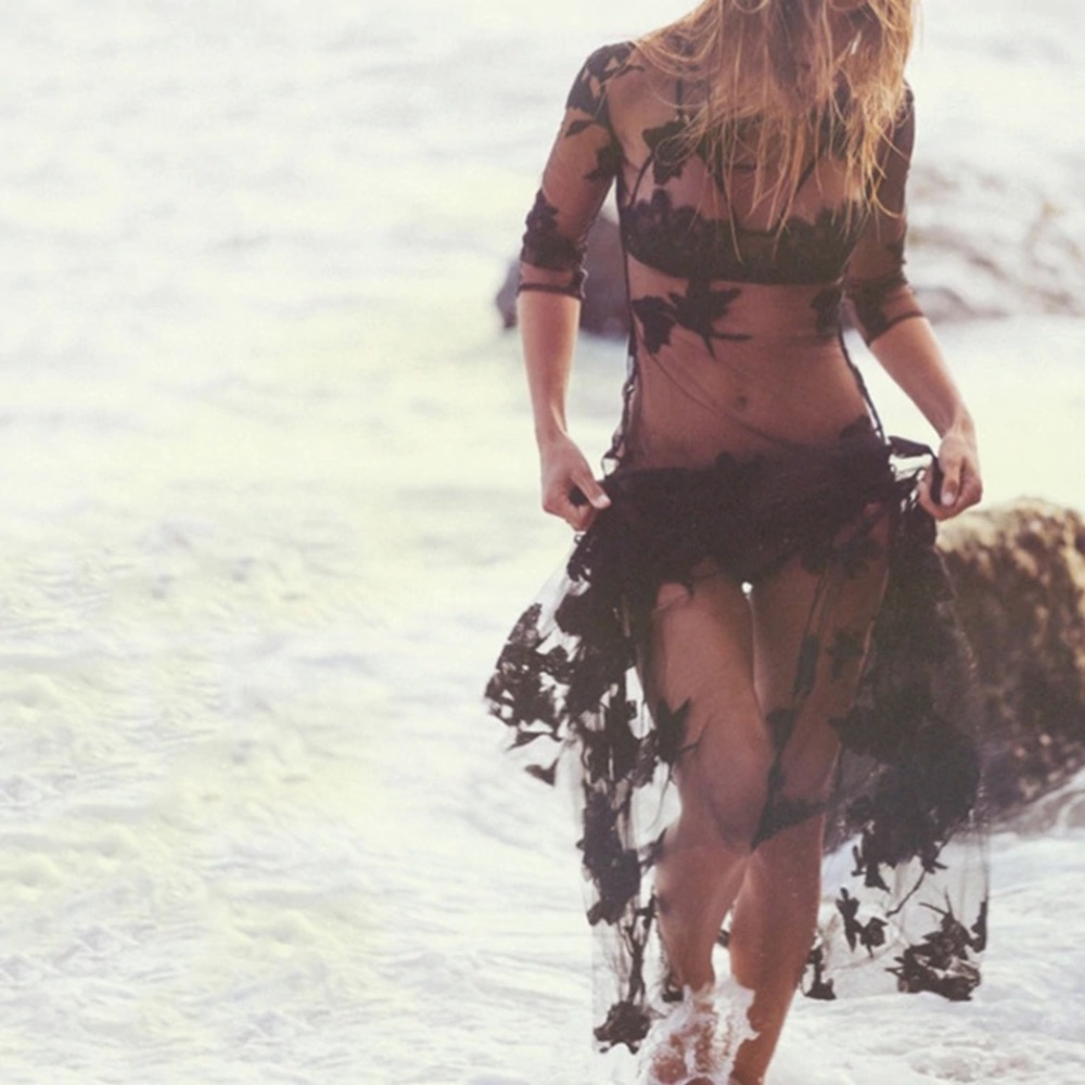 New! Embossed Sheer Floral Swim Dress - Picture 2 of 8